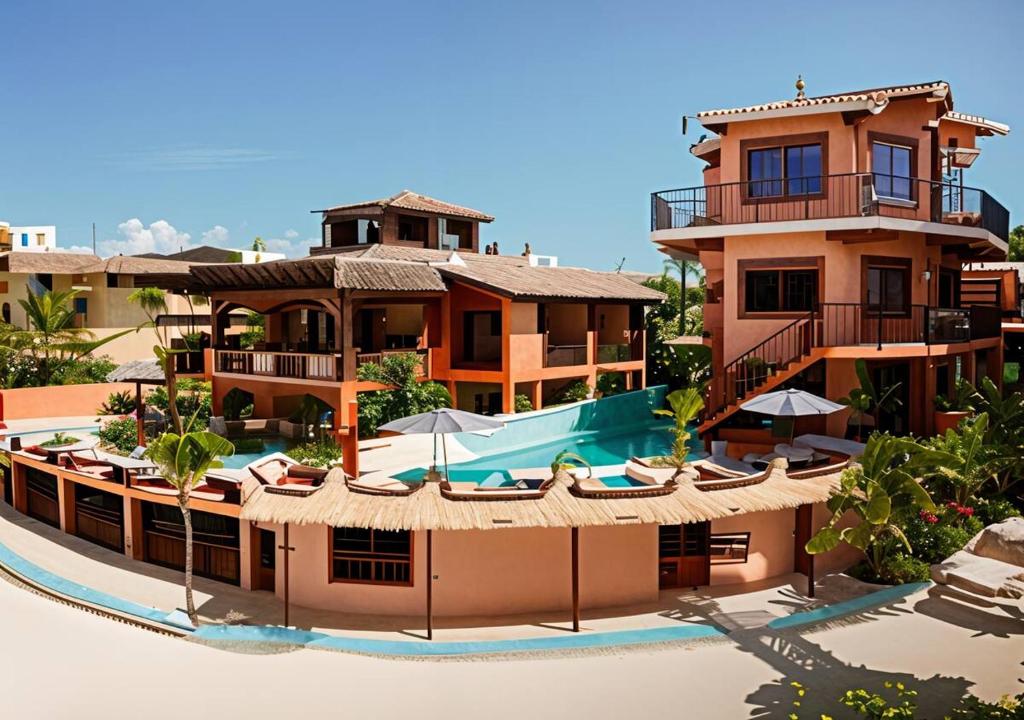 an aerial view of a resort with a swimming pool at Casitas Las Palmas - Brisa Marina in Punta Mita