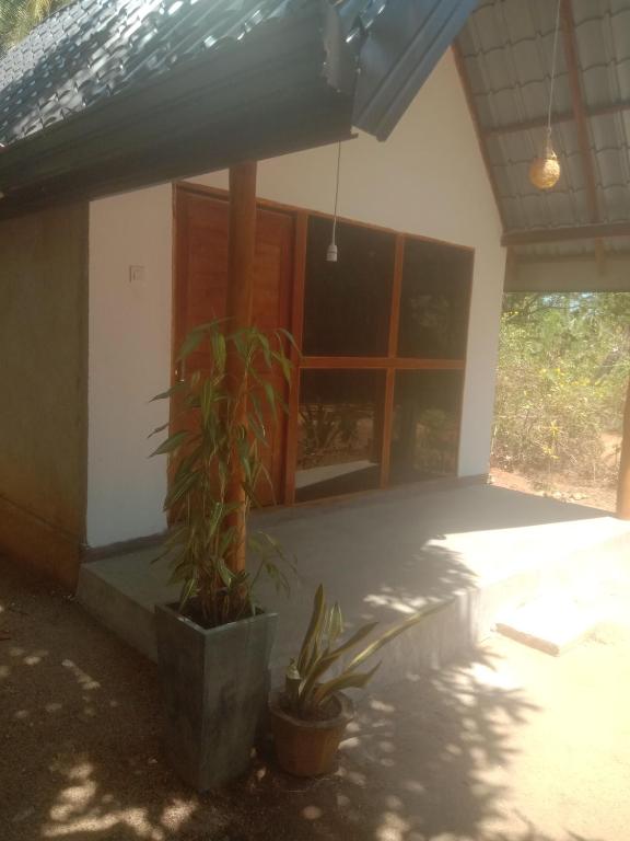 a house with two potted plants in front of it at Rangiri Villa Sigiriya in Dambulla
