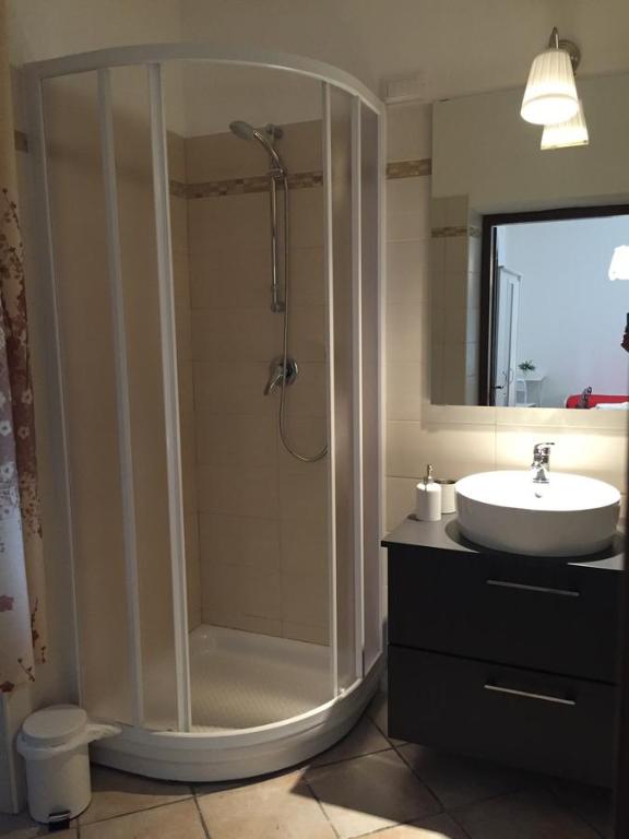 a bathroom with a shower and a sink at Casale Del Borgo in Hermada