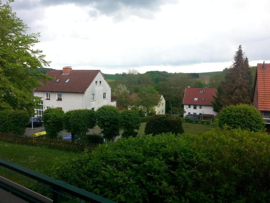 a view of a yard with houses and trees at Ferienwohnung Kempe - Hagebuttenweg in Bad Lauterberg