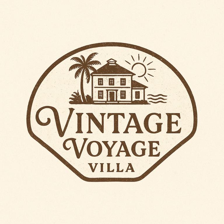 a vintage villa logo with a house and palm trees at Vintage Voyage Villa in Negombo
