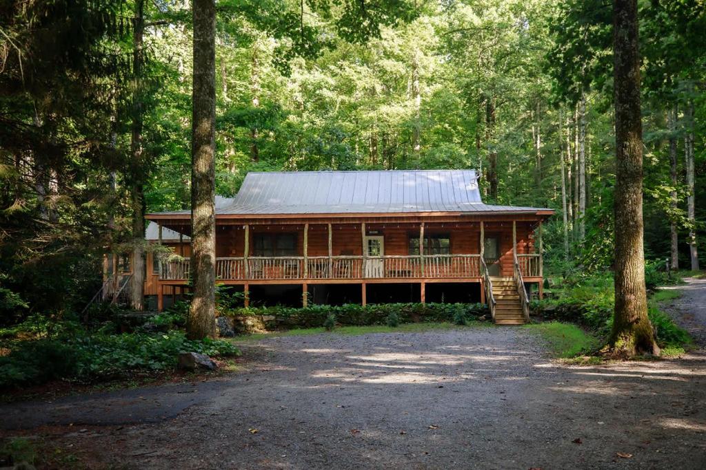 a log cabin in the middle of a forest at Saluda Summit Cabin at Cabin Fever in Saluda