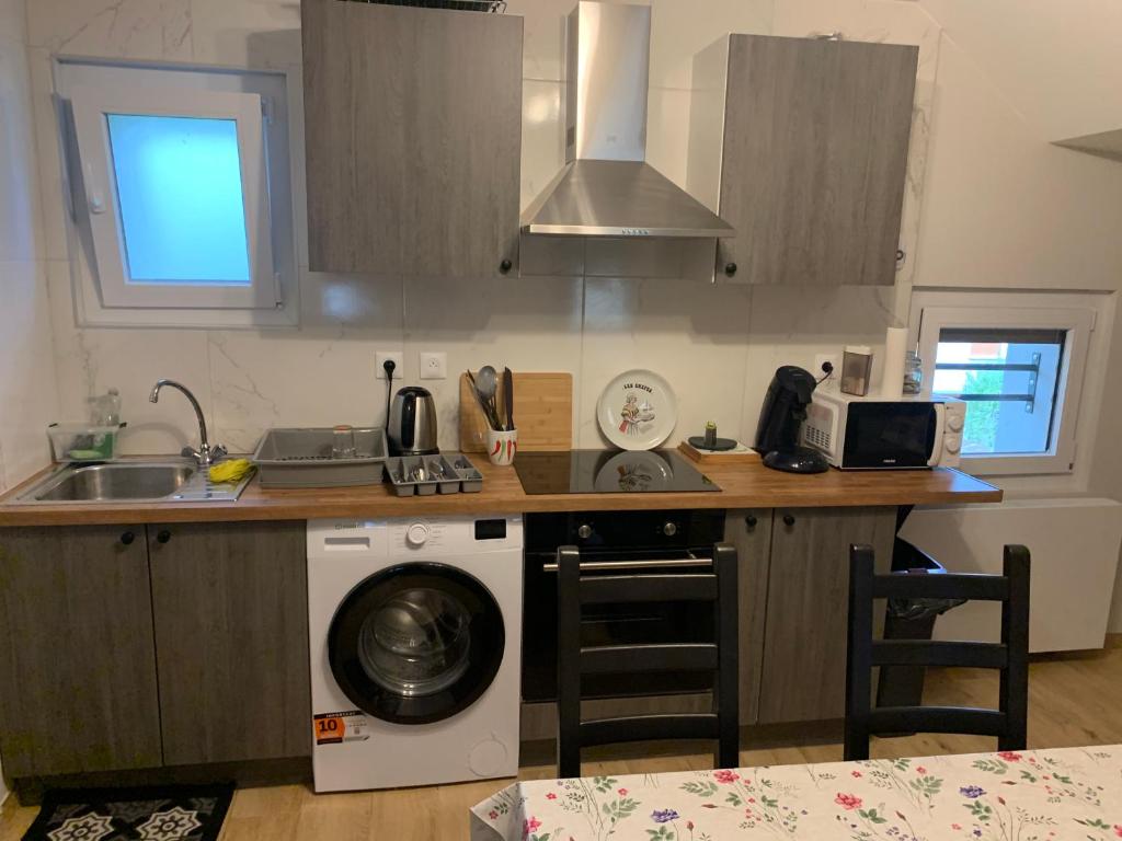 a kitchen with a washing machine and a sink at Appartement 3 pièces dans une maison au calme in Bonneville