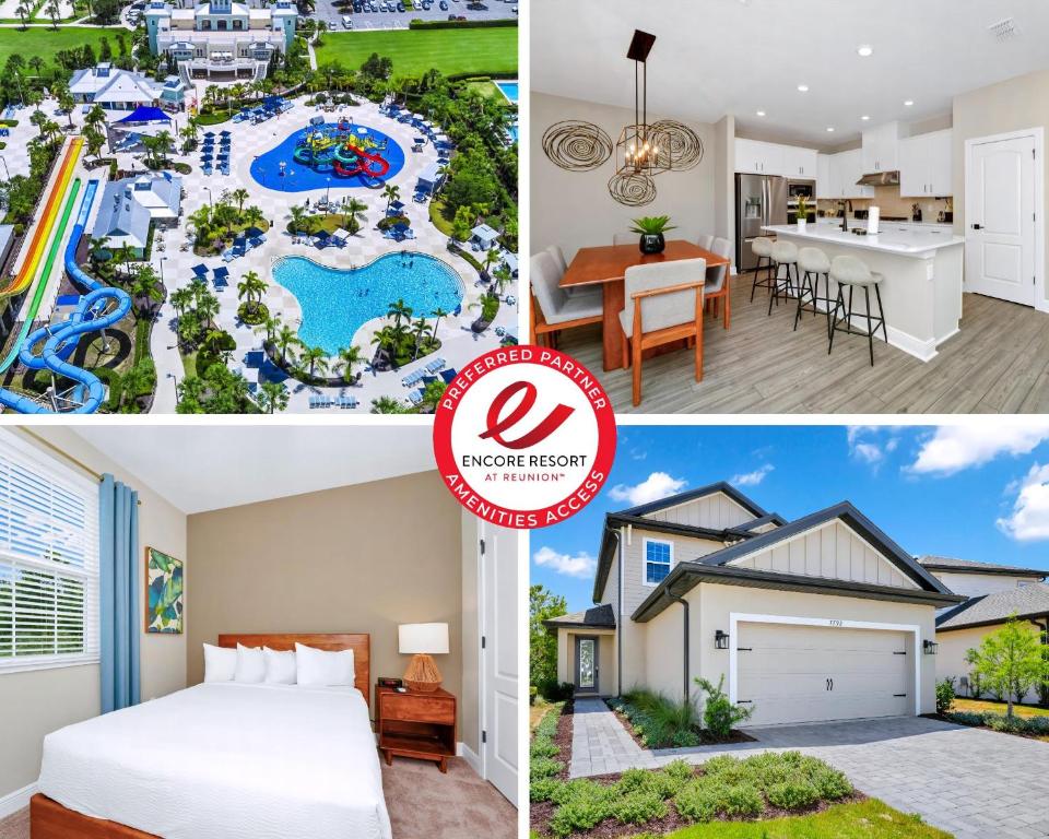 a collage of photos of a house with a water park at Inviting Home Near Disney With Waterpark & Resort Access At Encore Resort - 7792Sw in Kissimmee