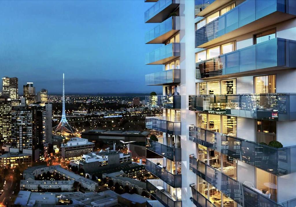 a rendering of a building with a view of the city at Top Floor Stylish 1BR Apt in Southbank View Pool Gym in Melbourne