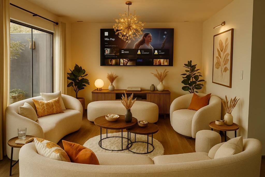 salon z dwiema kanapami i telewizorem w obiekcie Fast Wifi, Jacuzzi, lavaseca, Ping Pong, Nintendo switch, Bbq, 4BR w mieście Arequipa