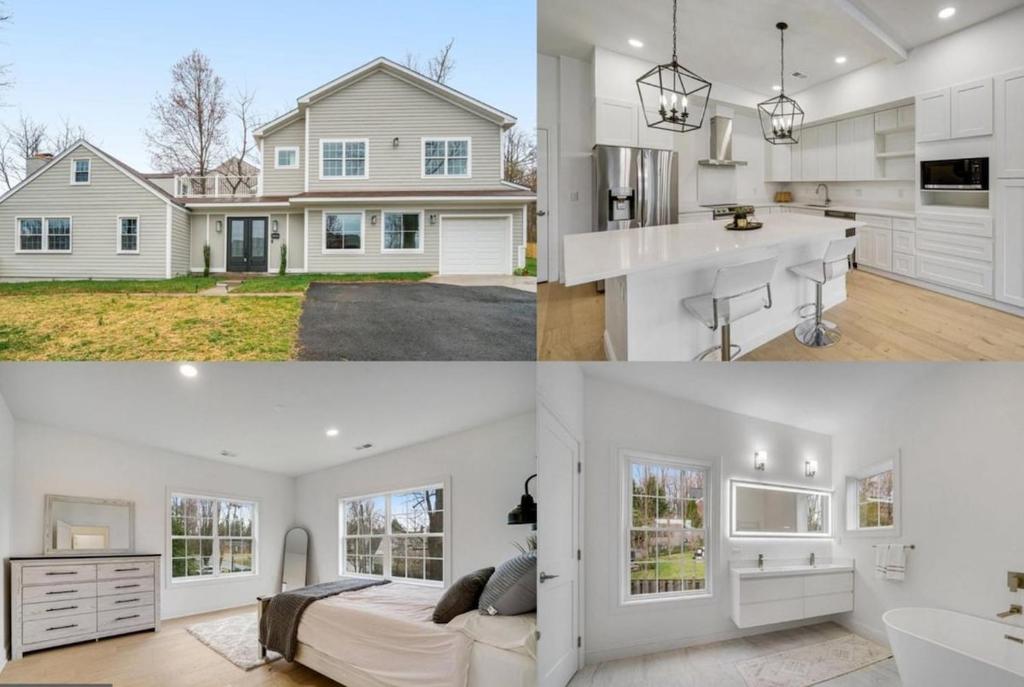 un collage de fotos de una cocina y una casa en Large Luxury House with Rooftop deck--only 5 min walk to Metro, en Falls Church