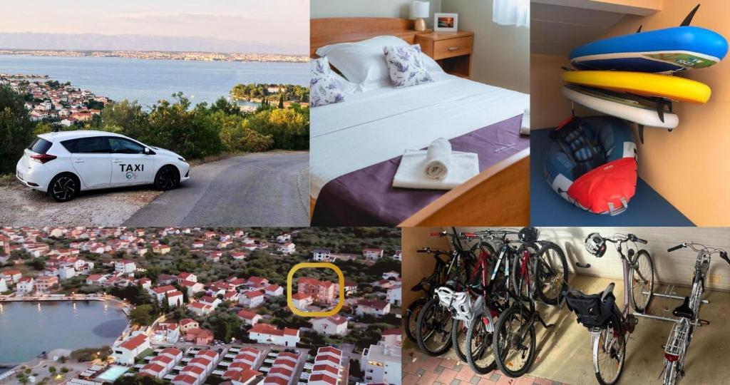 a collage of photos of a city with a bed and a city at Adriatic Oasis Apartments in Preko