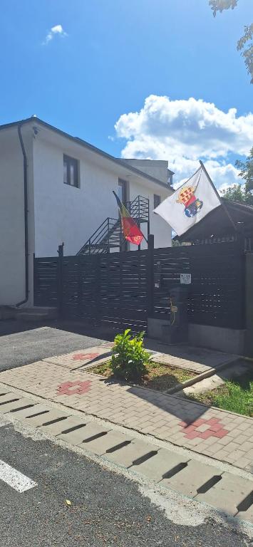 two flags are flying in front of a house at Park Residence in Hoghiz