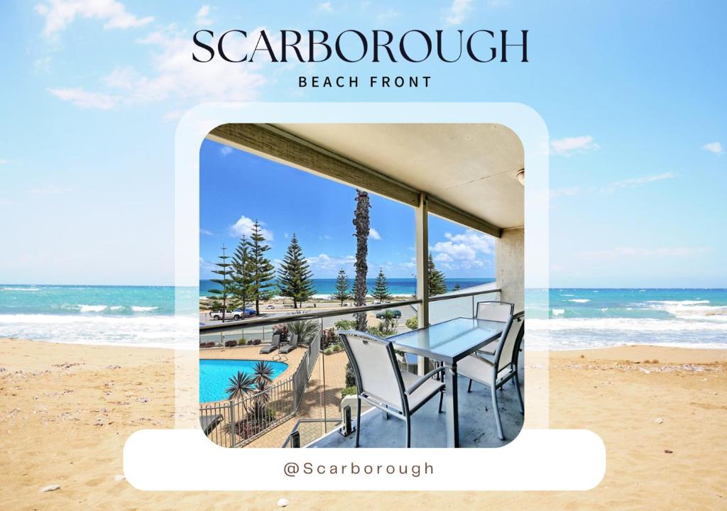 a picture of a beach from a balcony with a table and chairs at Scarborough Beach Front Resort - Shell Seven in Perth