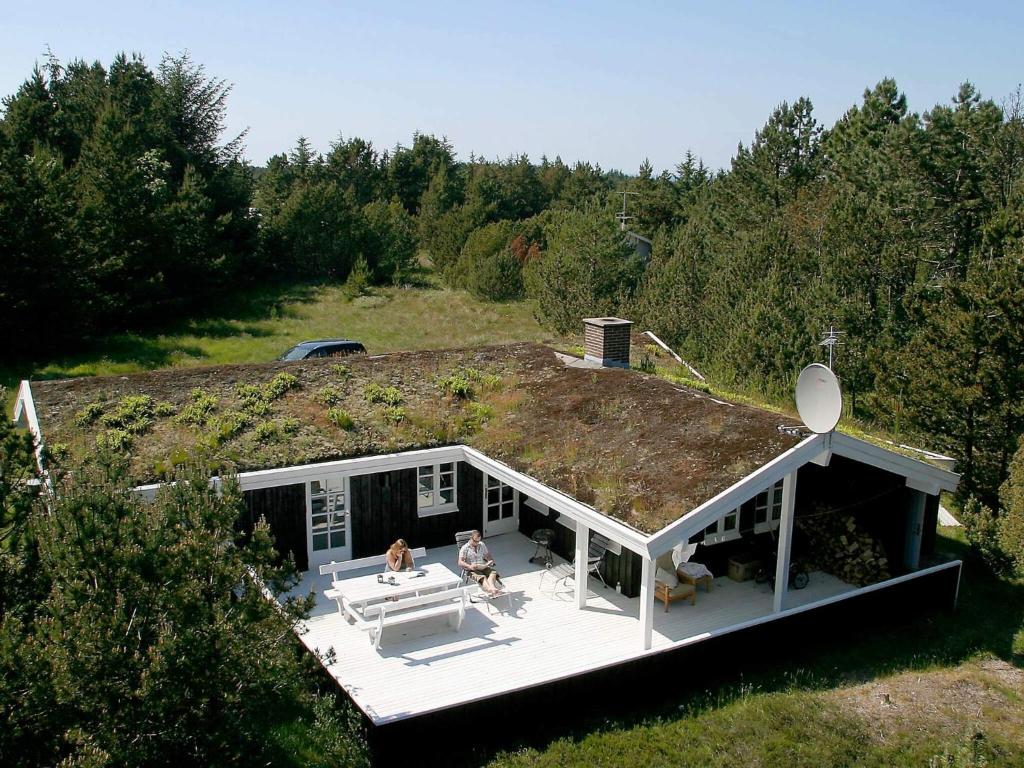 an overhead view of a house with a grass roof at 6 person holiday home in Ålbæk-By Traum in Skram