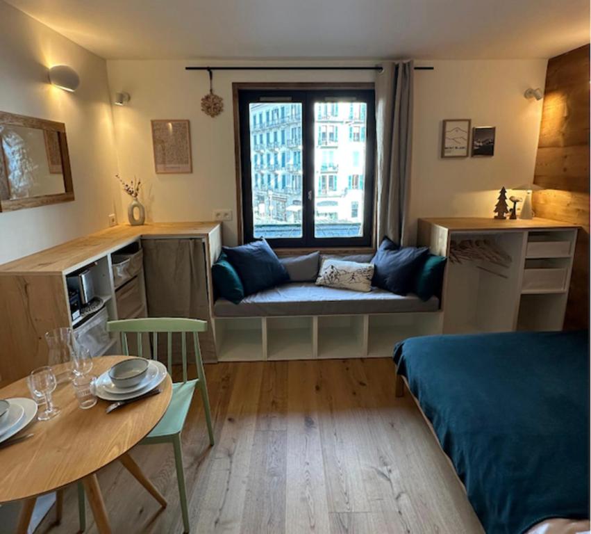 Χώρος καθιστικού στο Charming Mont-Blanc View Studio in Chamonix