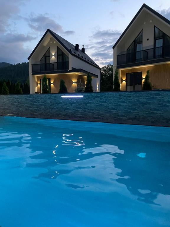 タターリウにあるTatariv-hillsの正面にプールがある家