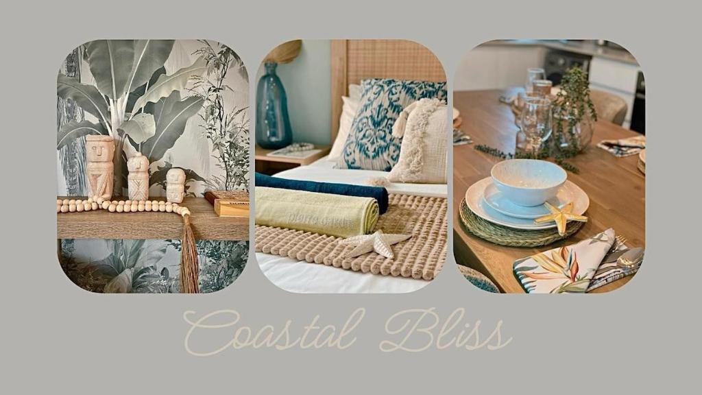 a collage of three pictures of a living room at Coastal Bliss Lodge with Direct Beach Access in Ballito