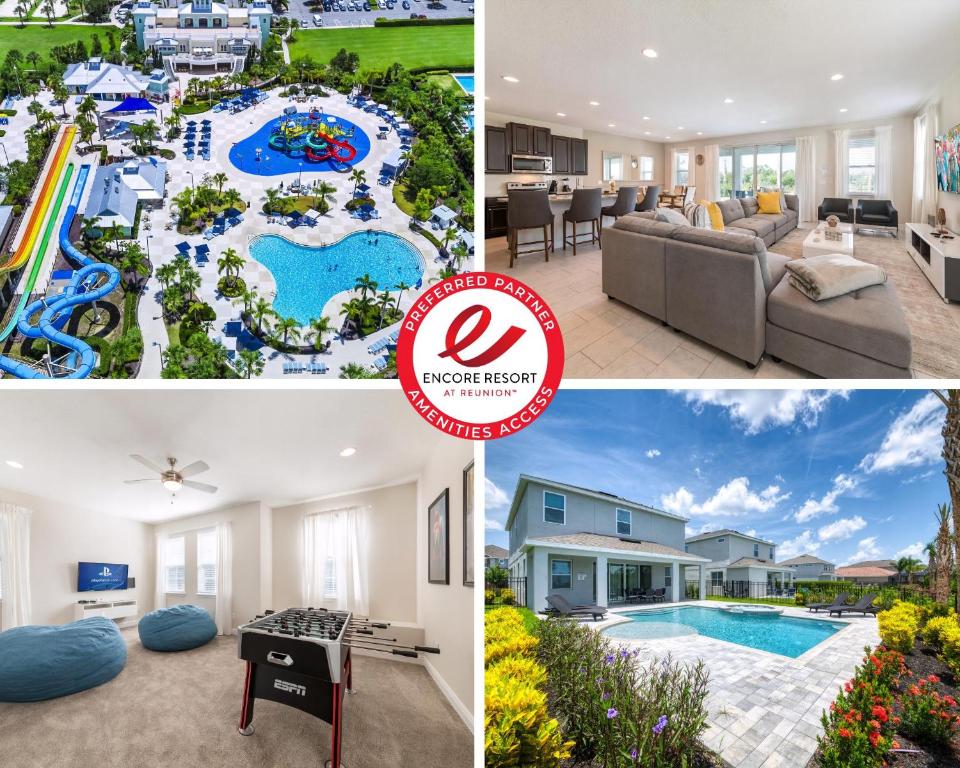 a collage of photos of a home with a pool and a house at Charming Home With Private Pool Near Disney With Water Park & Resort Access At Encore Resort - 7489Mr in Kissimmee
