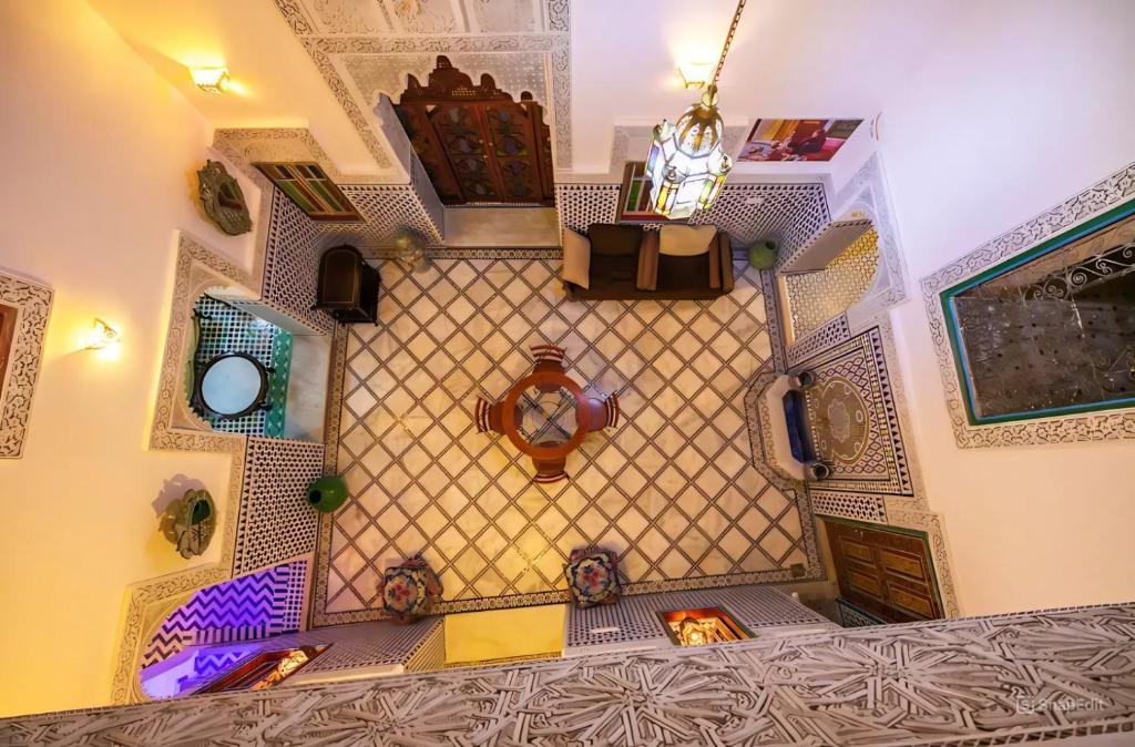 an overhead view of a staircase in a building at Riad Rayhana-Exclusive Riad Experience in Fes Medina in Fès