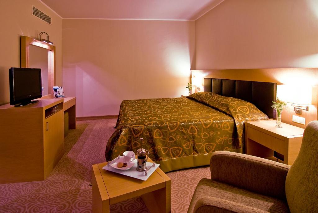 a hotel room with a bed and a television at Adrina Termal Health & SPA Hotel in Gure