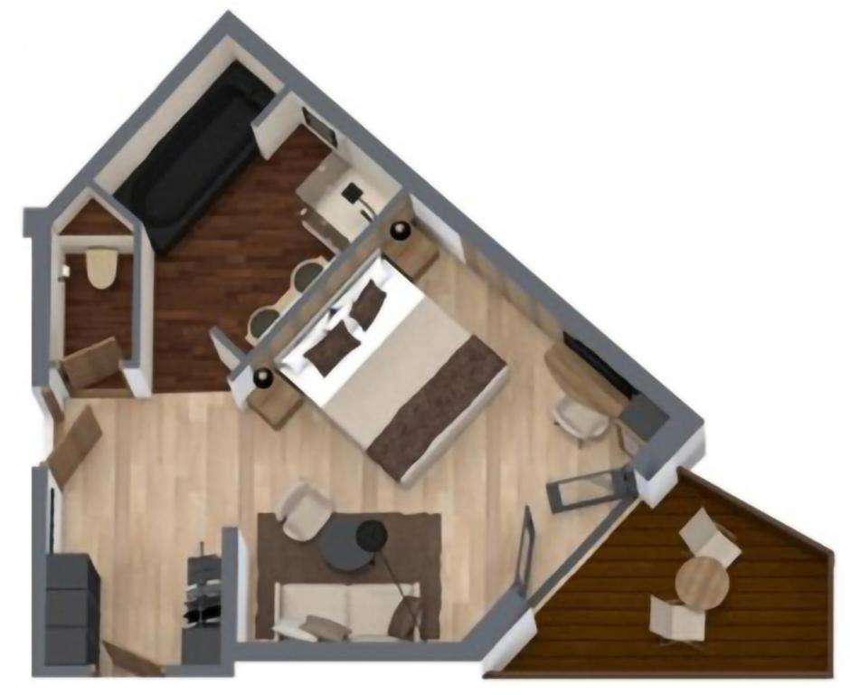 a floor plan of a small apartment with a room at Sporthotel Cinderella in Obertauern