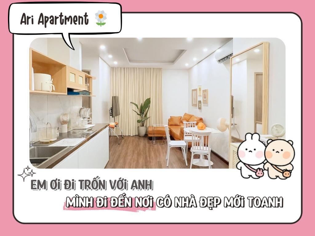 an apartment with a kitchen and a living room at Ari Apartment cùng bạn khám phá foodtour Hải Phòng in Hai Phong