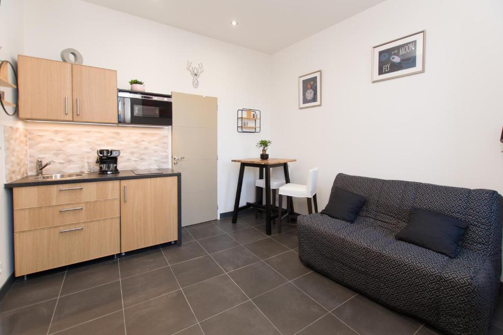 Η κουζίνα ή μικρή κουζίνα στο Studio Très Calme Tout Equipé au Centre du Village