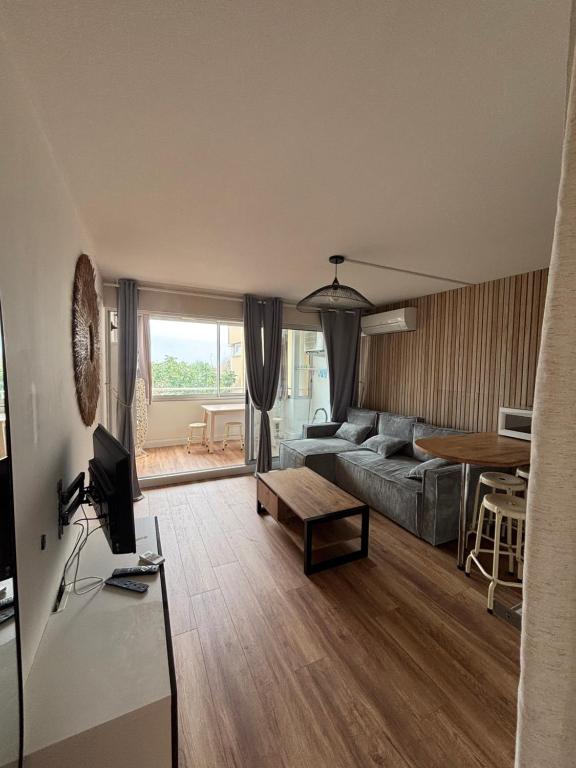 a living room with a couch and a table at Etoile de thau in Frontignan