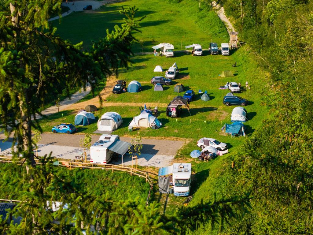 an aerial view of a bunch of tents in a field at Barbana Lipizzans Camper Park - Pitches for Campers and Tents in Radovljica