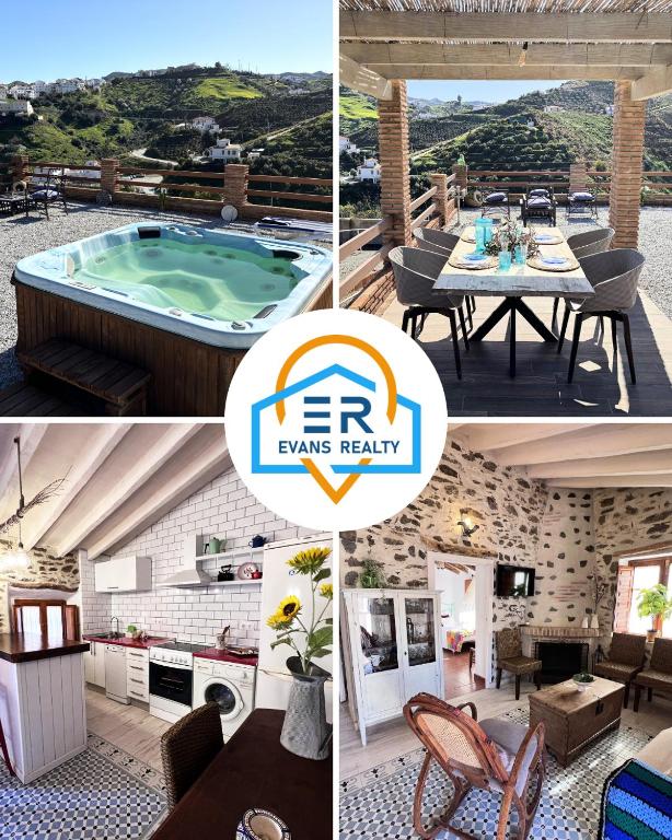 a collage of pictures of a house with a swimming pool at Evans Realty BQ Casa Vallejo & Jacuzzi & BBQ & Vistas in Borge