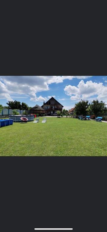 eine Wiese mit einem Haus im Hintergrund in der Unterkunft Casa Sofia in Murighiol