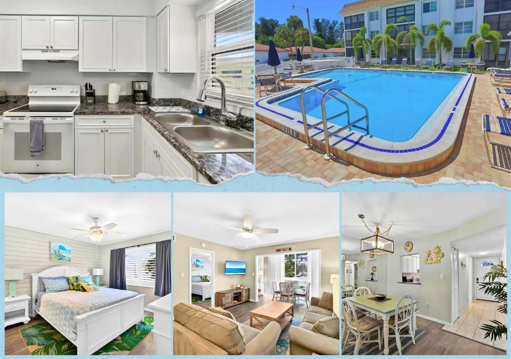 a collage of photos of a house with a pool at Siesta Key 2-Bedroom Condo with Pool in Sarasota