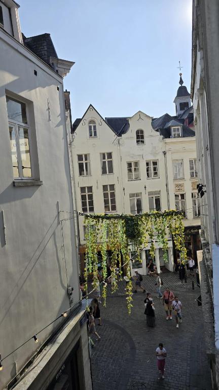 a group of people walking down a street with buildings at Royal sleeping Brussels in Brussels