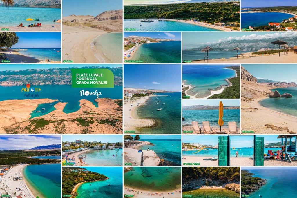a collage of photos of the beaches and water at Pool Studio near Sea in Novalja