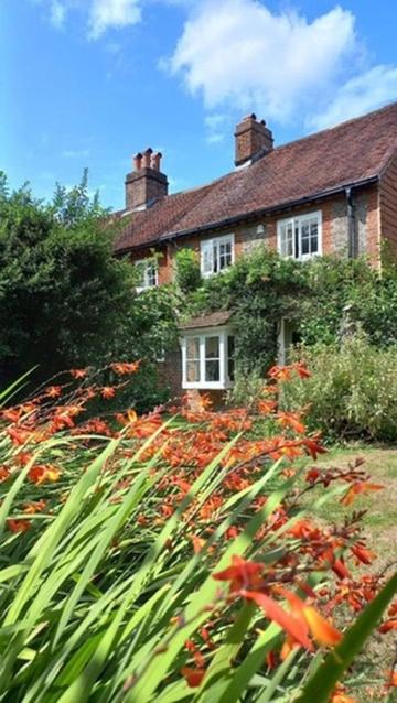 a house with a field of flowers in front of it at ROSE COTTAGE in Rowlands Castle