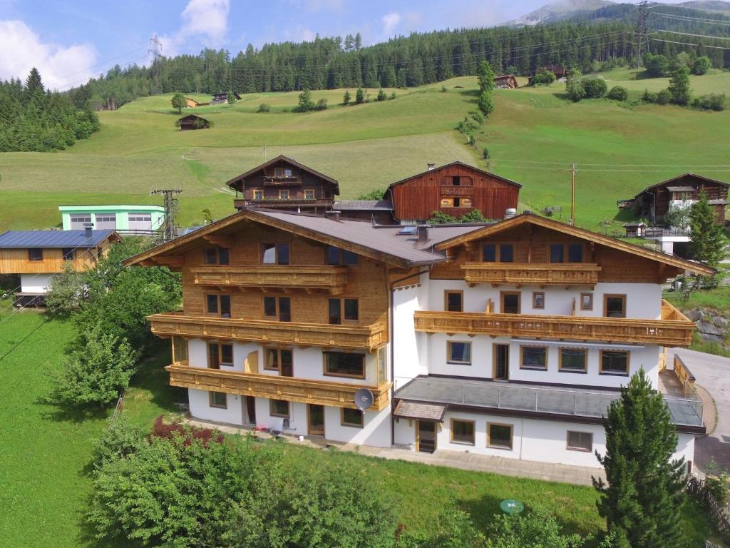 an aerial view of a building on a mountain at Chalet in Wald near Zillertal Arena in Königsleiten