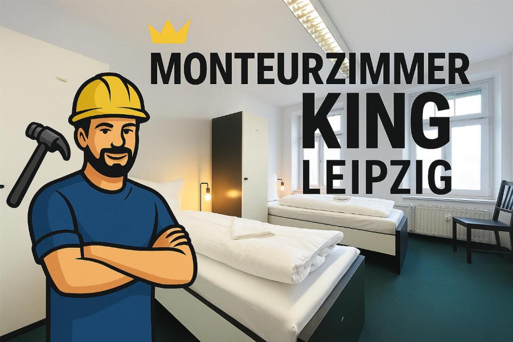 MonteurzimmerKING Leipzig-West 객실 침대