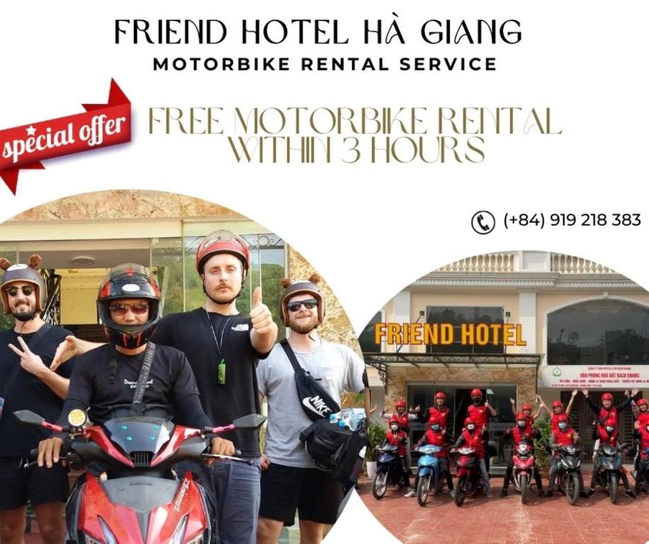 a group of people standing next to a motorcycle at Friend Hotel Hà Giang in Ha Giang