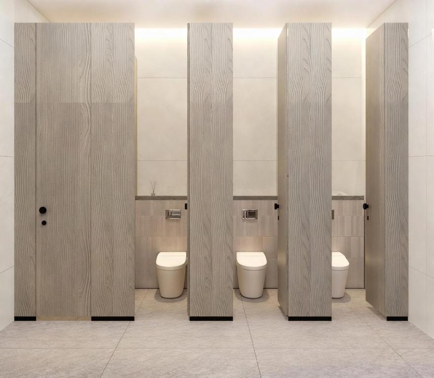a bathroom with three toilets and three stalls at Crowne Plaza Labuan Bajo by IHG in Labuan Bajo