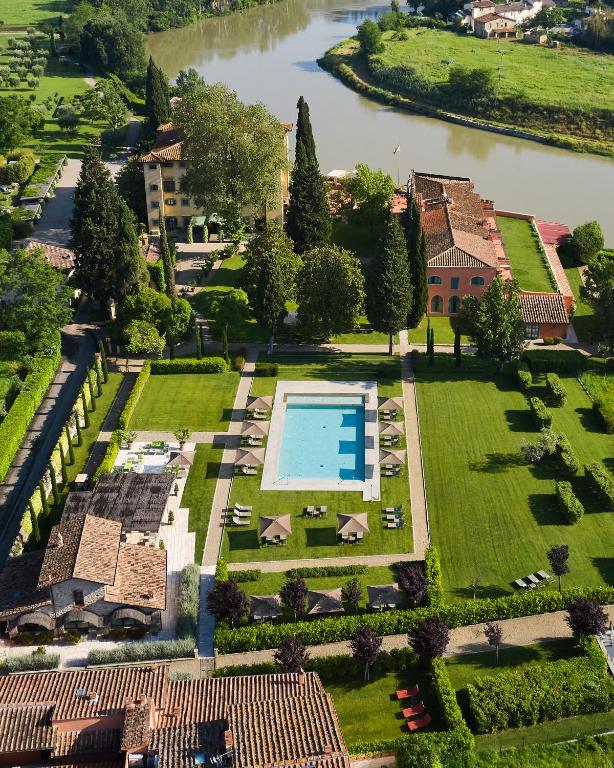 an aerial view of a house with a swimming pool at Villa La Massa in Bagno a Ripoli