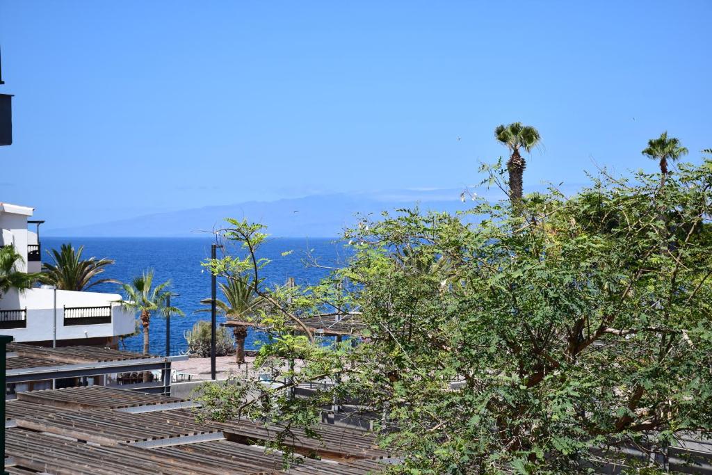 a view of the ocean from a building with a tree at Casa Mirasol in Playa de San Juan