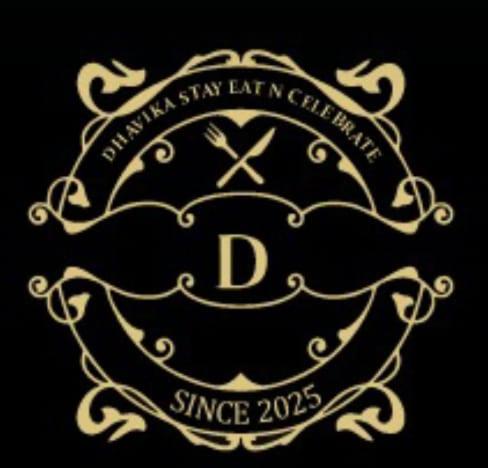 a gold logo with the letter d on a black background at Dhavika stay eat n celebrate in Jāmb