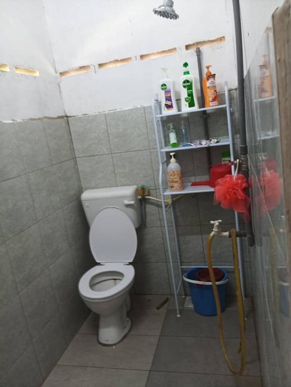 a small bathroom with a toilet and a shower at Homestay MMr in Temerloh
