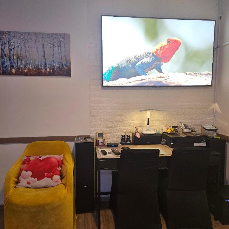 a room with a screen with a turtle on the wall at חדרי לינה ברמת גן - צמוד למכללה האקדמית - קרוב לכפר המכביה - תל השומר - בר-אילן - חנית רכבים חינם in Ramat Gan