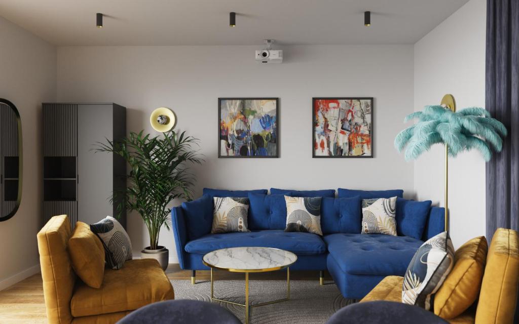 Χώρος καθιστικού στο Szafir - komfortowy apartament Osiedle Lecha - garaż podziemny, taras, grill, wejście 24h kod ,centrum, targi