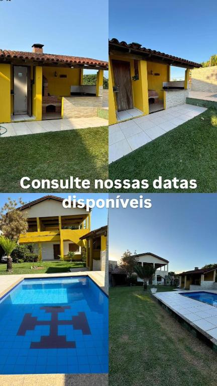 a collage of four pictures of a house and a swimming pool at Casa de Temporada Meaipe in Guarapari