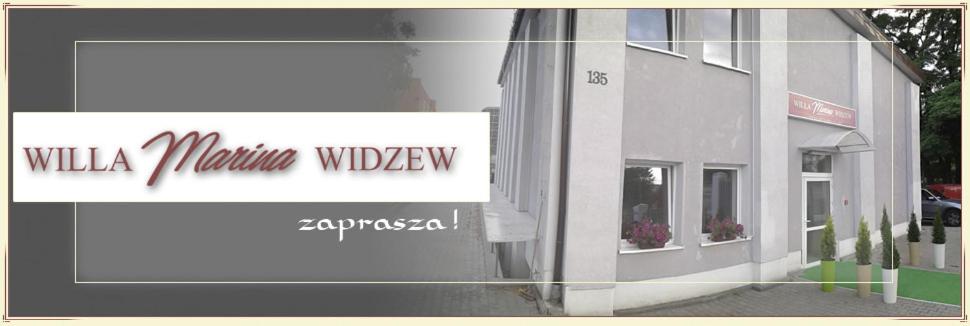 ウッチにあるWilla Marina Widzewの看板の建物の写真