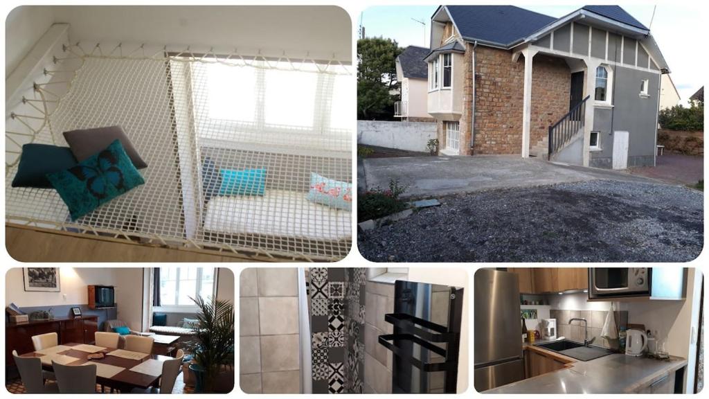 a group of four pictures of a house at Villa de 1926, plage de sable fin à 200m, proche commerces in Jullouville-les-Pins