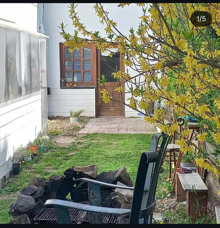 a yard with a chair in front of a house at La Esquina in Esquel