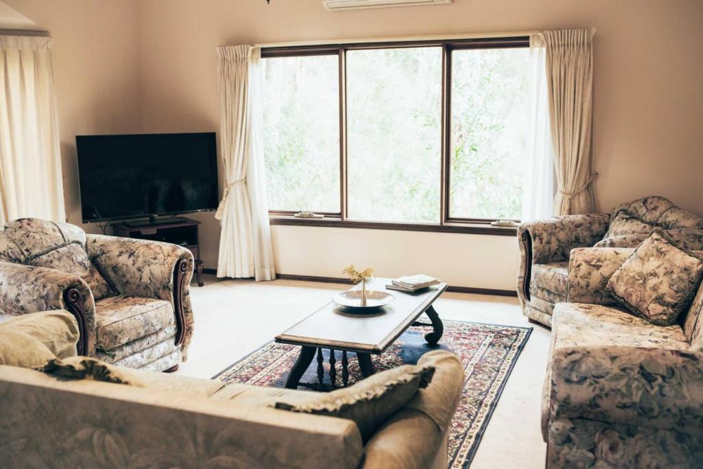 Χώρος καθιστικού στο Treetops Chalet