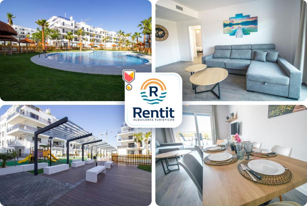 a collage of four pictures of a apartment at RentitSpain - Playa Granada - Apartamento Aguacate Golf y Costa in Motril