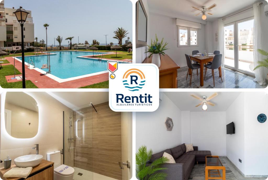 a collage of photos of a house with a swimming pool at RentitSpain Moderno Apartamento Calaverde Frente al Mar in Salobreña