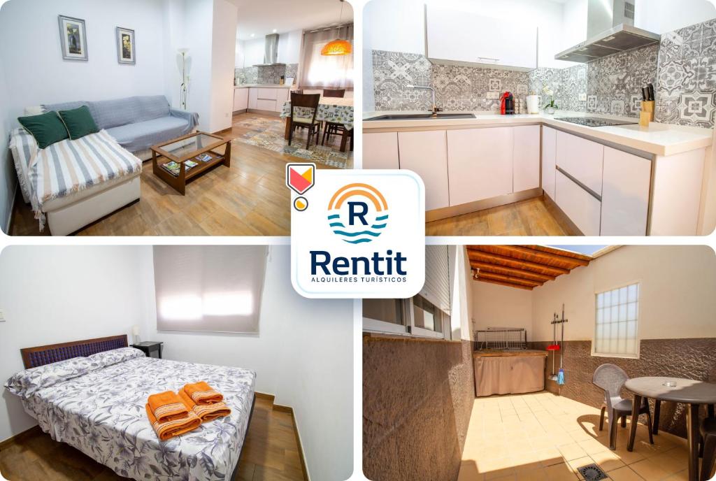 a collage of photos of a kitchen and a living room at RentitSpain Confortable Apartamento con Patio en Motril in Motril
